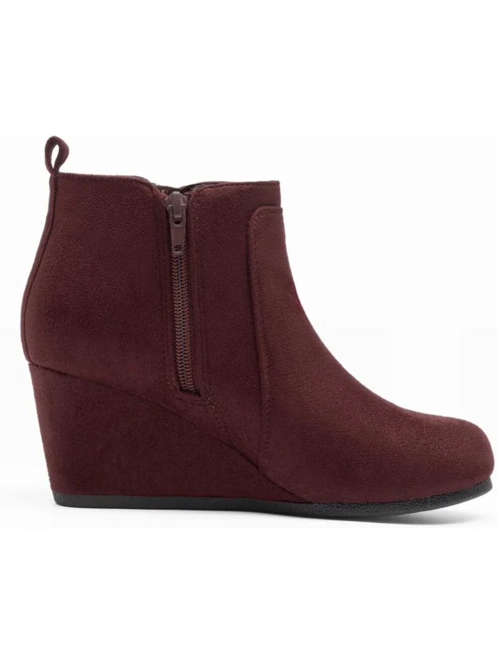 Women's Burgundy Faux Suede Cushioned Insole Fashion Wedges Casual Ankle Boots